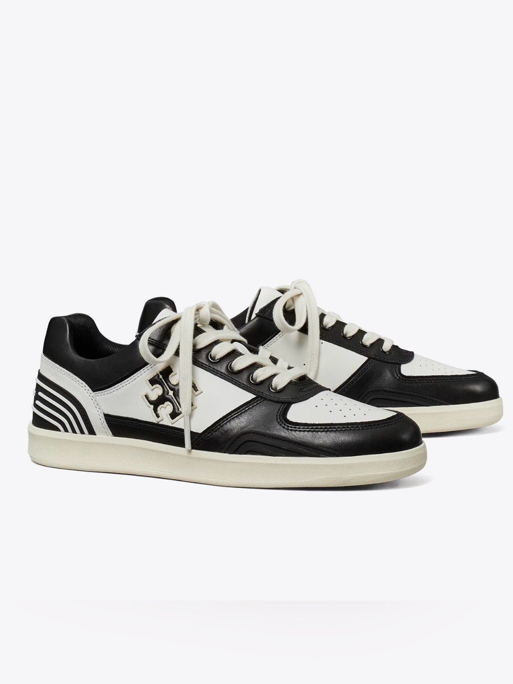 NWT Tory Burch black & white Napa leather sneakers - box, dust bag & extra laces